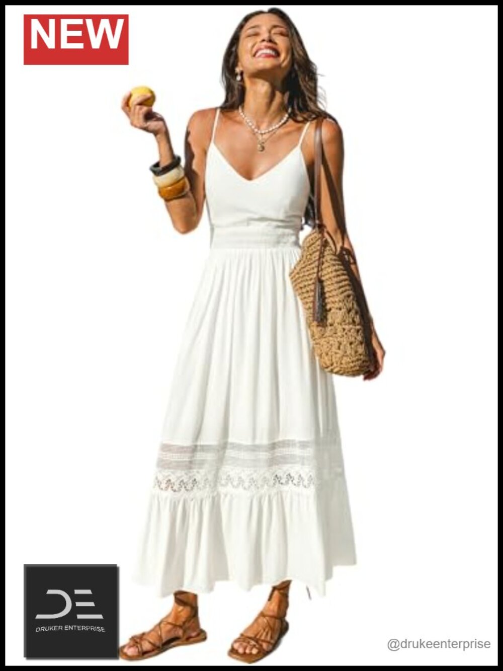 CUPSHE Womens Maxi Dress V Neck Lace Tiered Ruffle Smocked Wedding Guest Summer